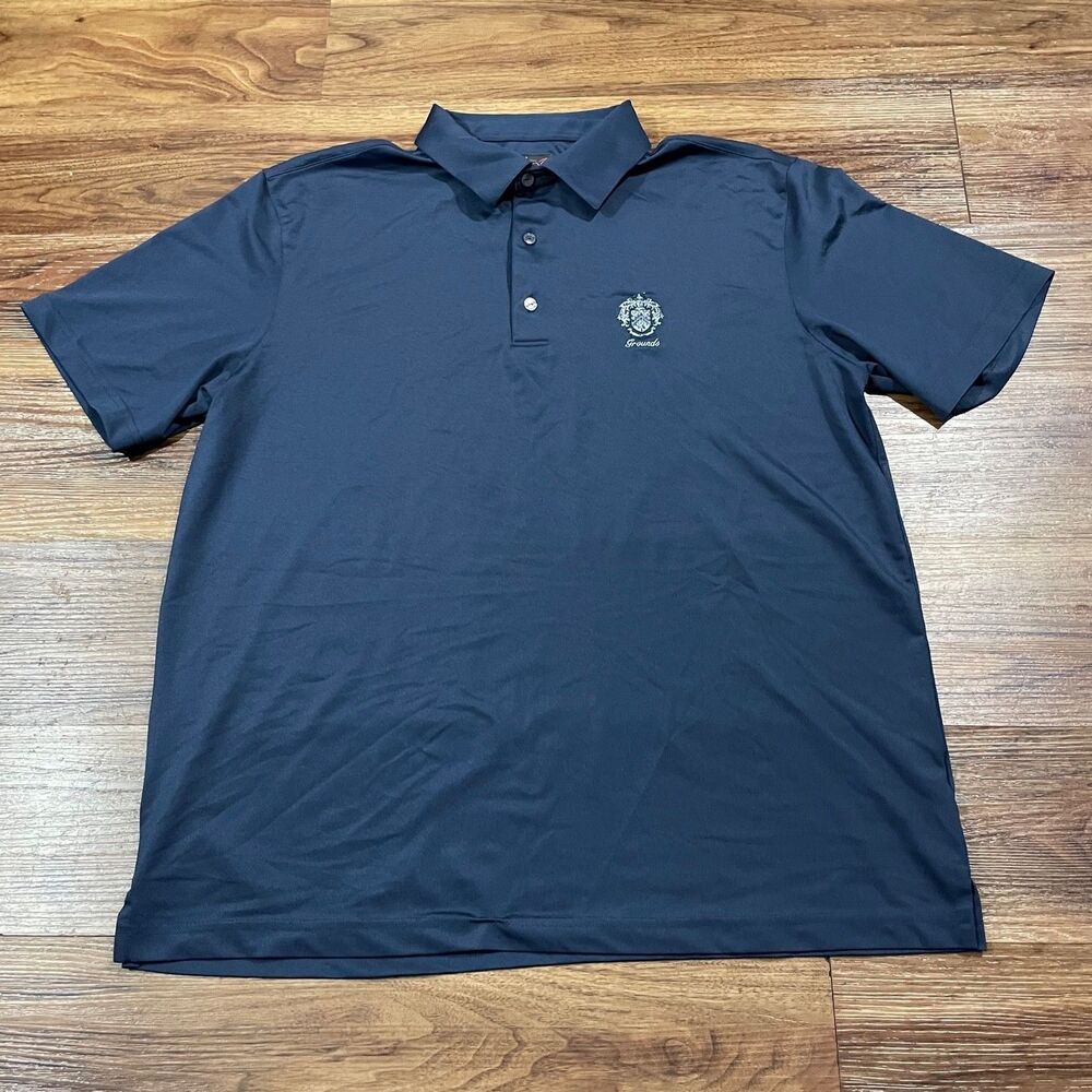 Greg Norman Play Dry Polo Shirt Blue Short Sleeve Golf Polyester Grounds Mens LG